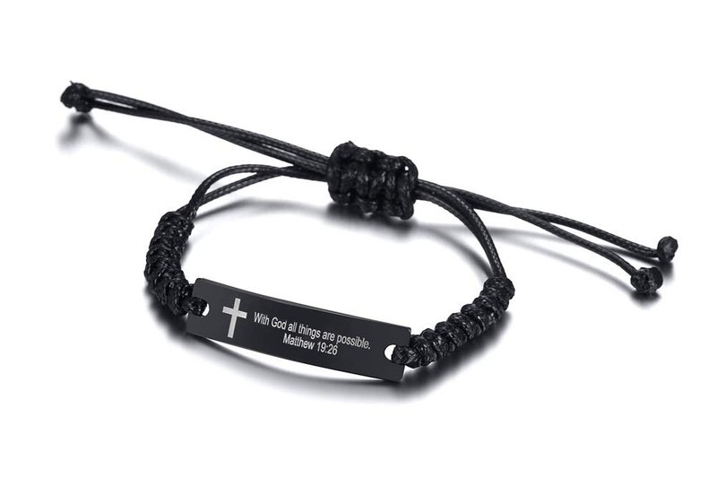 MEALGUET Men's Religious Bible Verse Scripture Quotes Bracelet Faith Christian Adjustable Cord Stainless Steel Encourage Inspirational ID Bracelets for Men Women, Religious Gift - Image 4